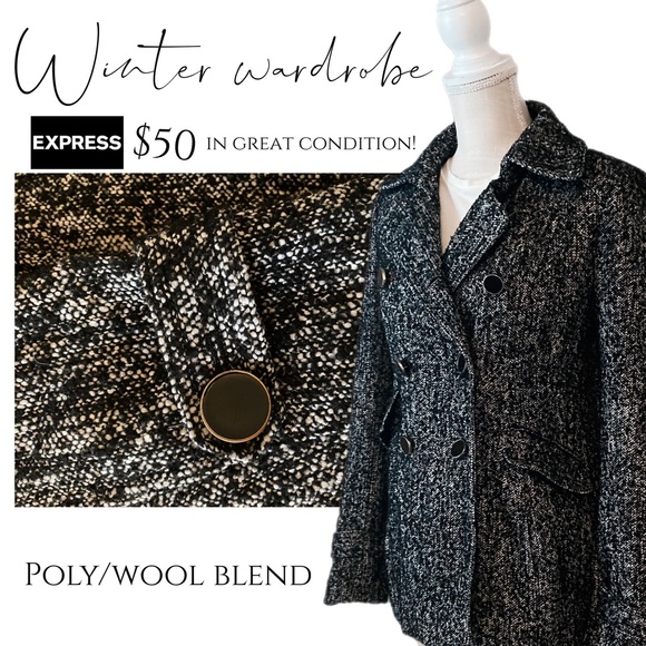 Express womens coat ploy/wool blend with gold trimmed buttons size small - Picture 14 of 14